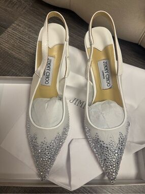 White Crystal Pointed Slingback Mules